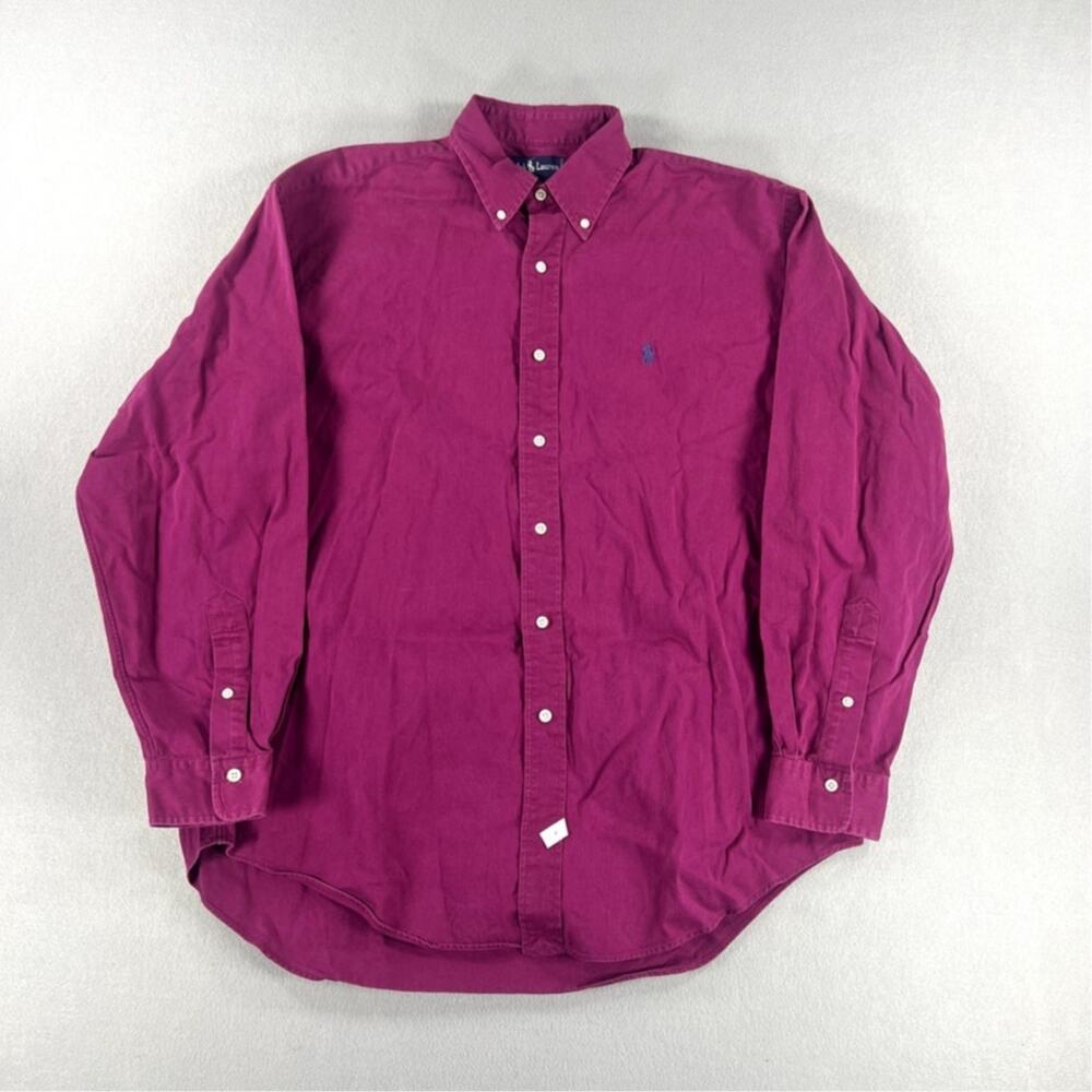 Vintage Ralph Lauren Deep Purplish-Pink Color Button Down Mens Size Large Cotton